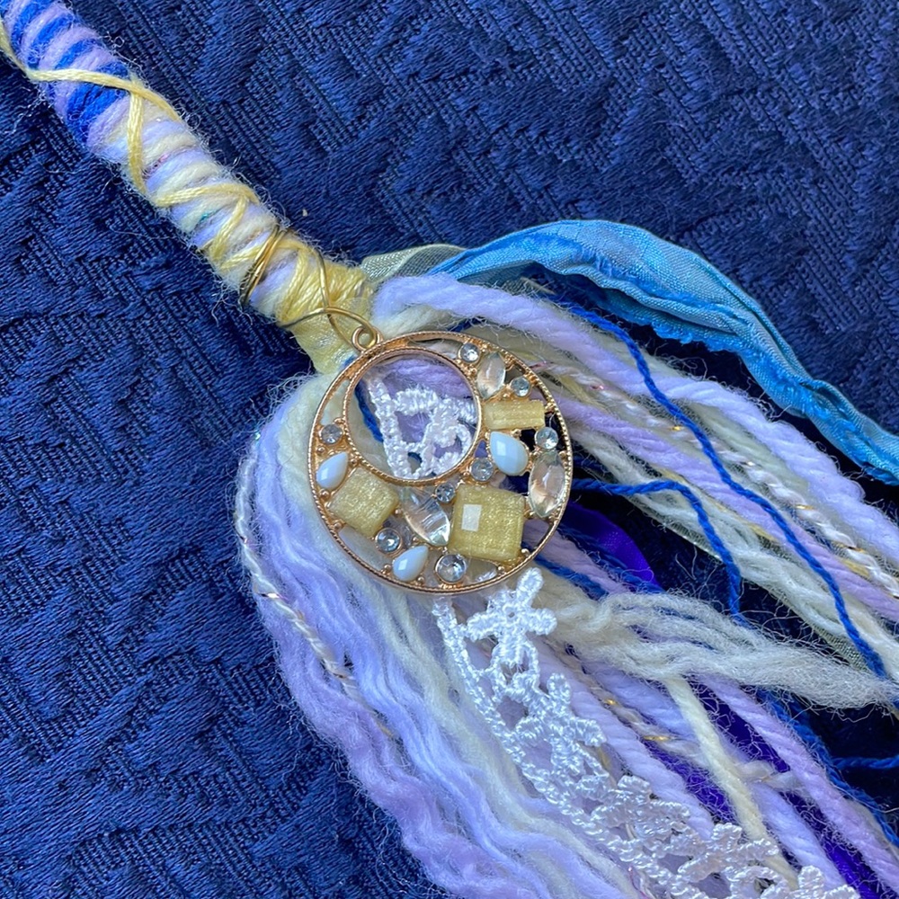 Gypsy Dread Hair Wrap Sunshine Dream Yellow Blue White Trim Beads Charm